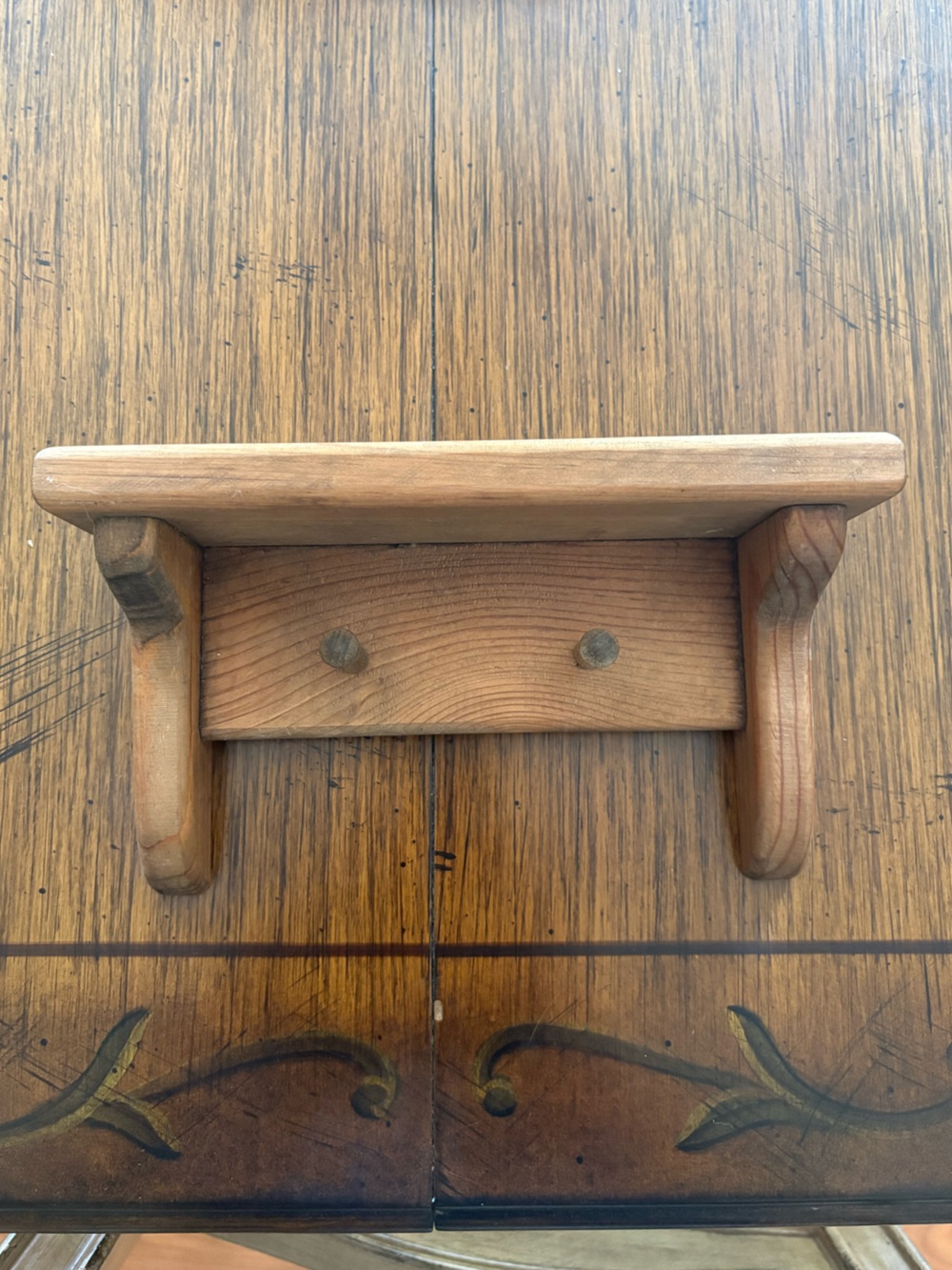 Natural Wood Wall Shelf with Pegs - Natural Brown